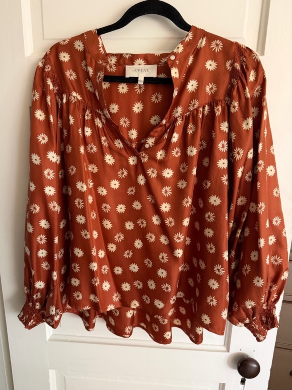 The Great. Rust Flower Hippy 100% Silk Blouse